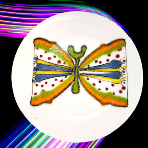 Vintage Crate and Barrel Flutter Dinner Plate Multicolor Folk Art Boho Butterfly